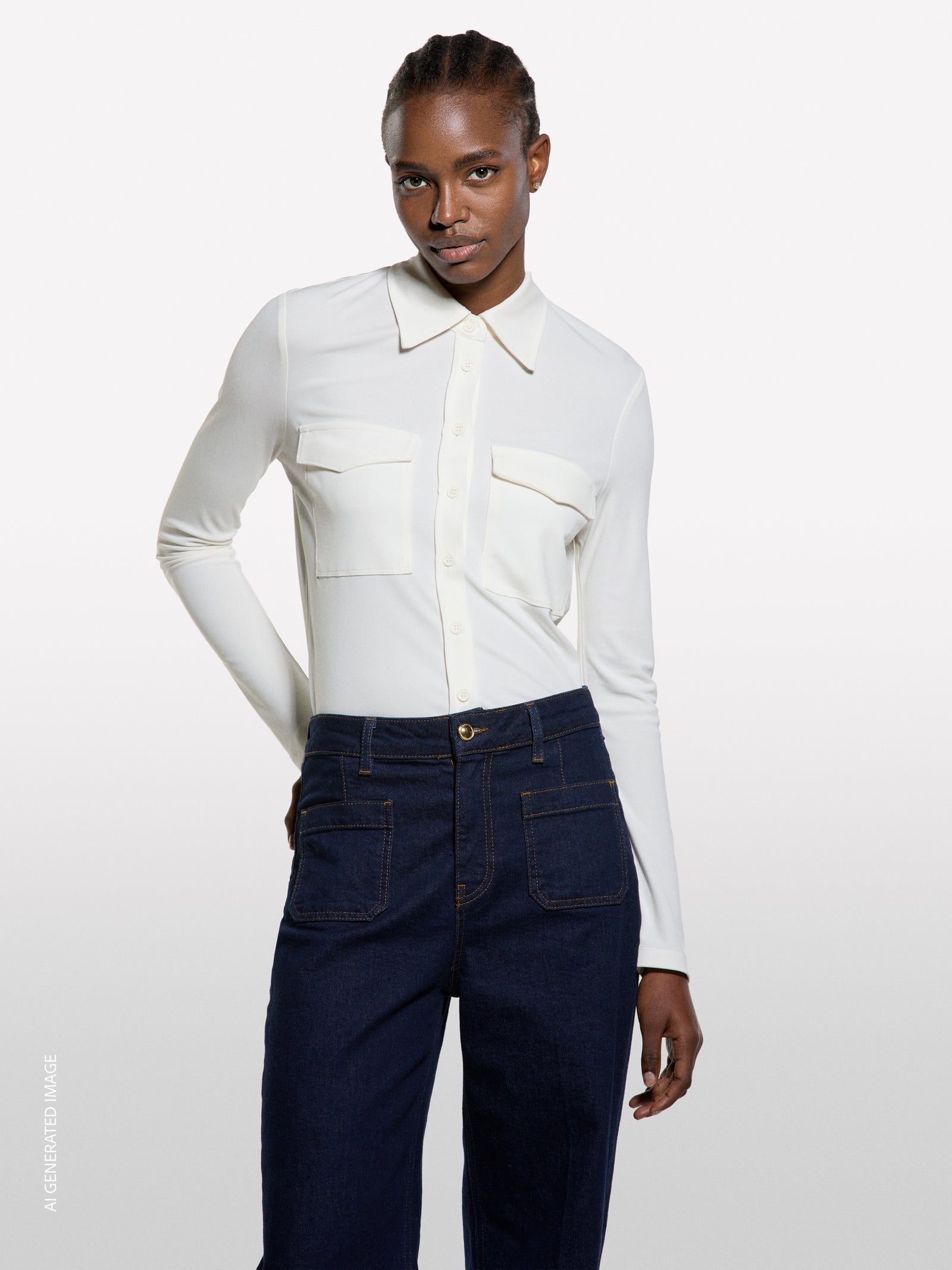 Cream white shirt with pockets