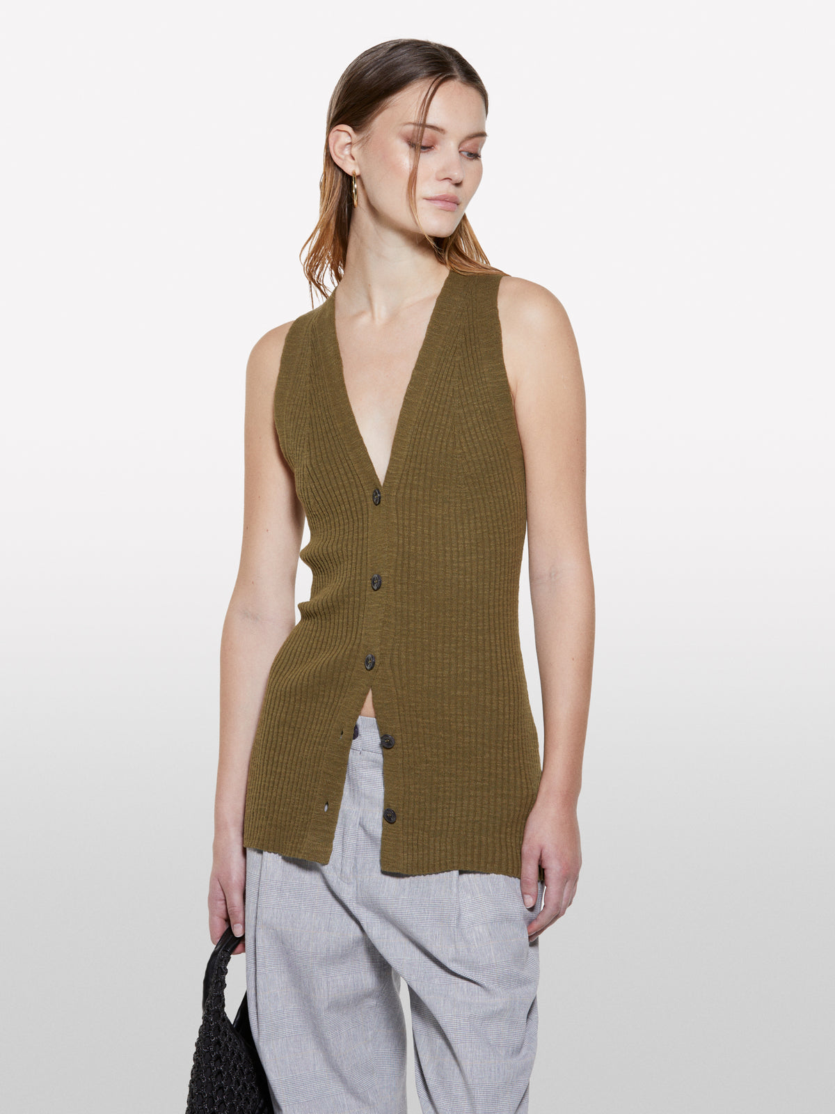 Military green knit vest