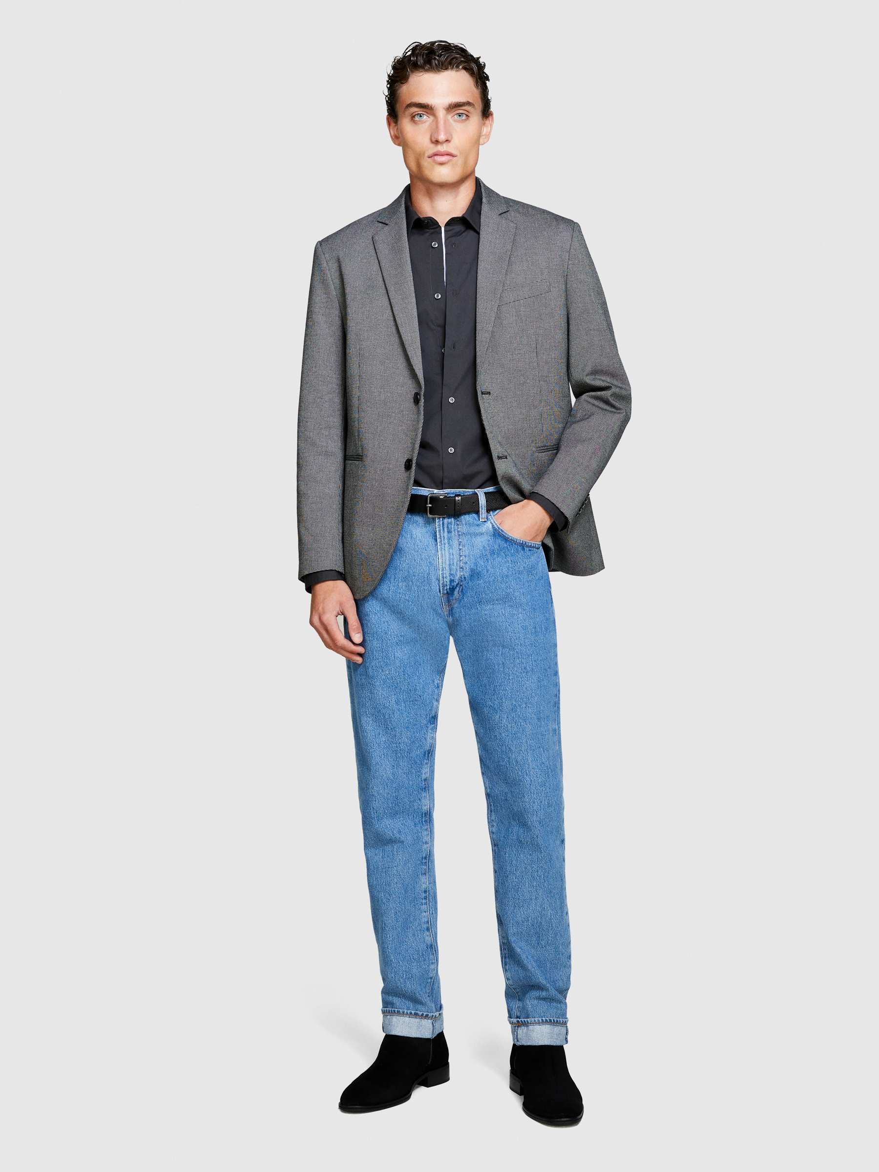 Sisley - Slim Fit Shirt, Man, Dark Gray, Size: 42