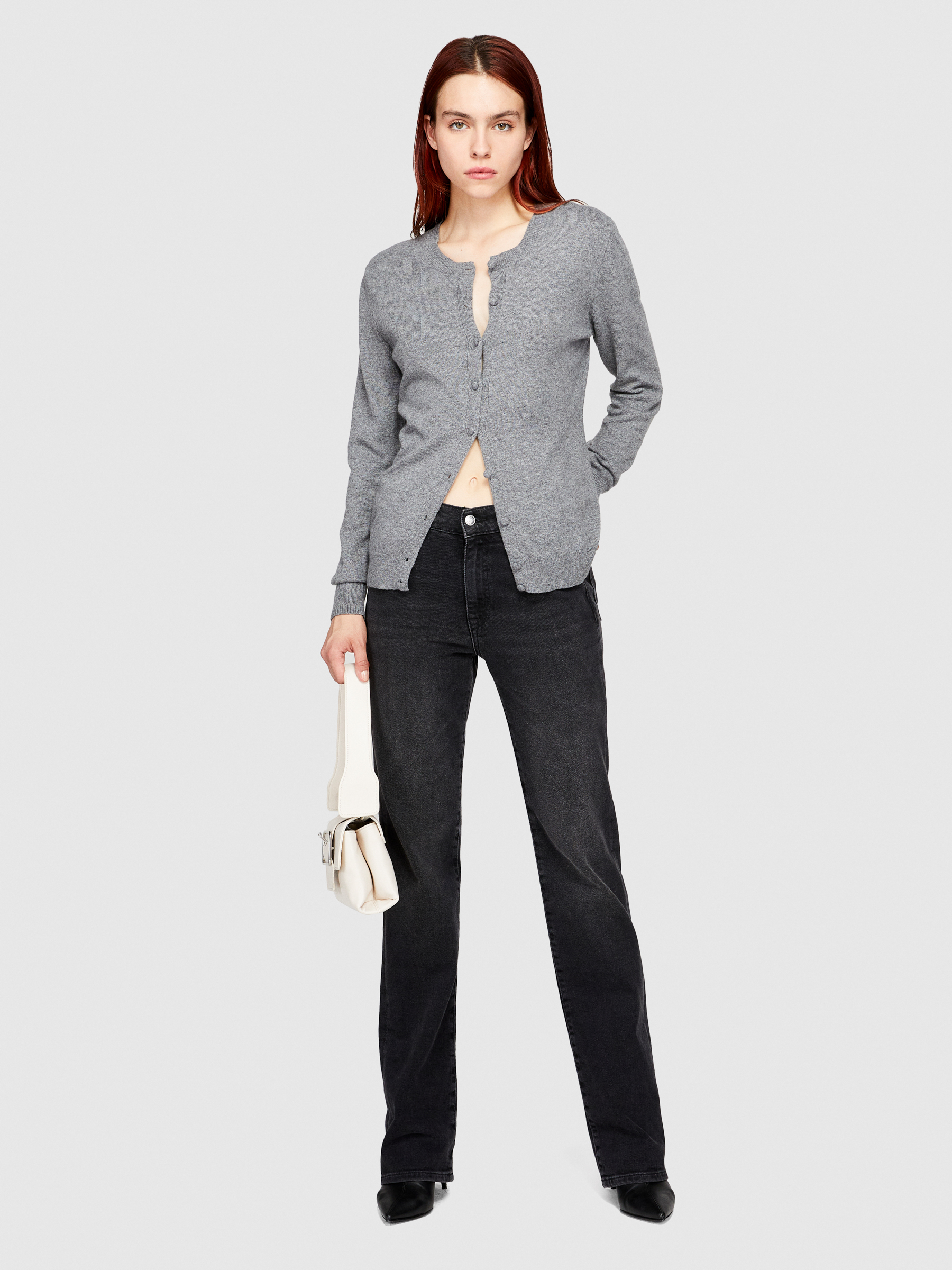 Sisley - Regular Fit Cardigan, Woman, Gray, Size: M