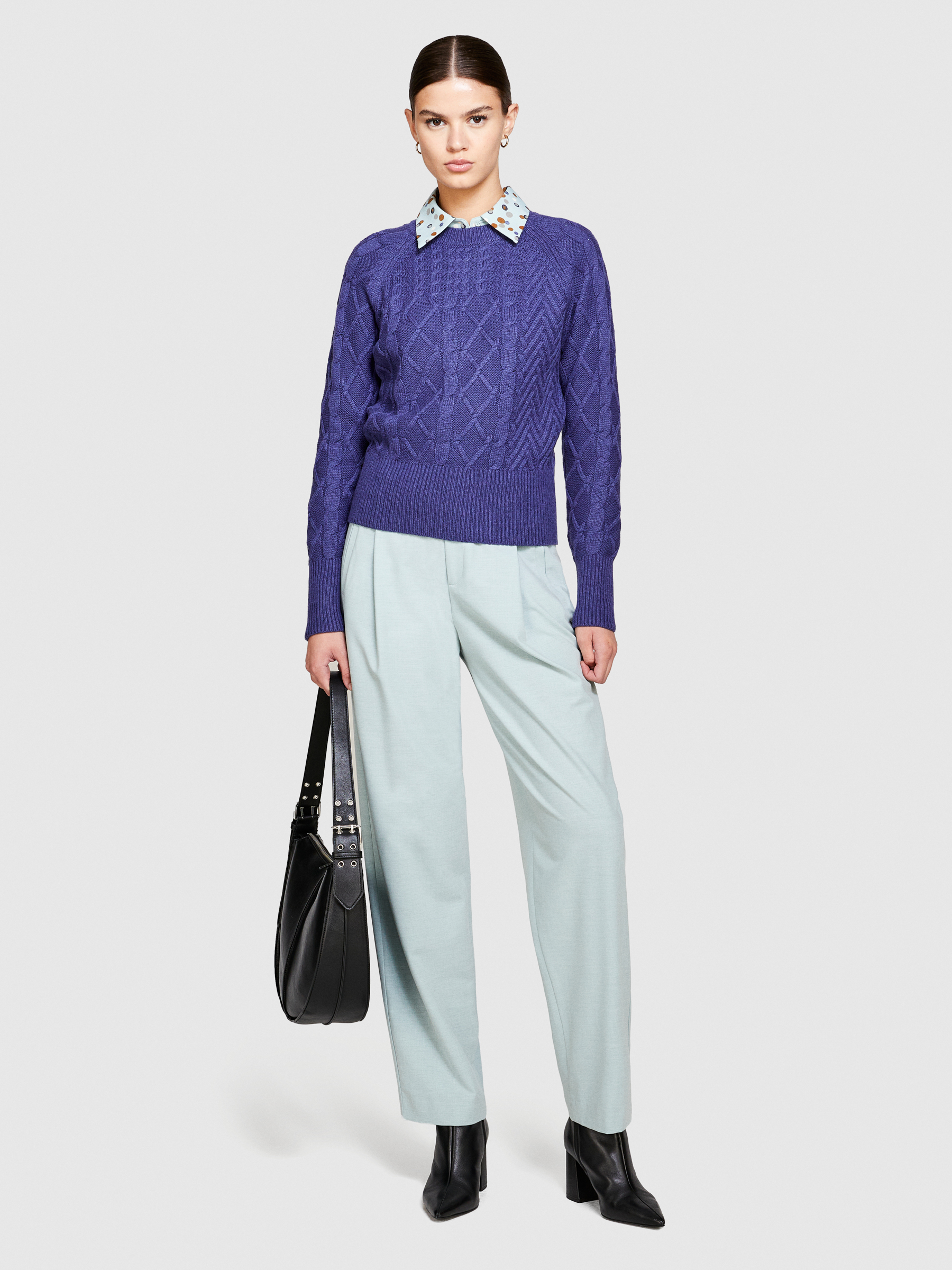 Sisley - Cable Knit Sweater, Woman, Dark Blue, Size: XS
