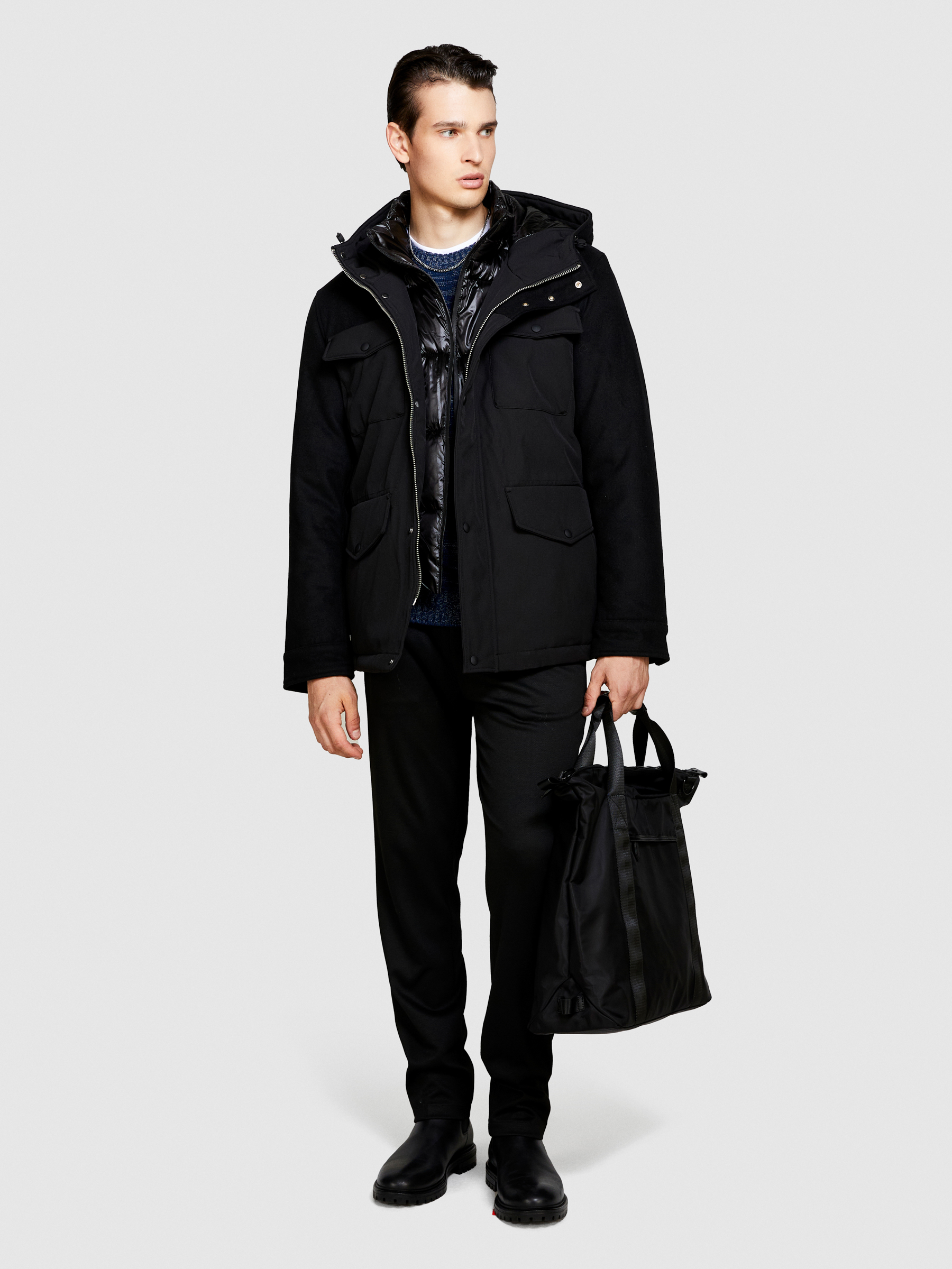 Sisley - Padded Jacket With Pockets, Man, Black, Size: 52
