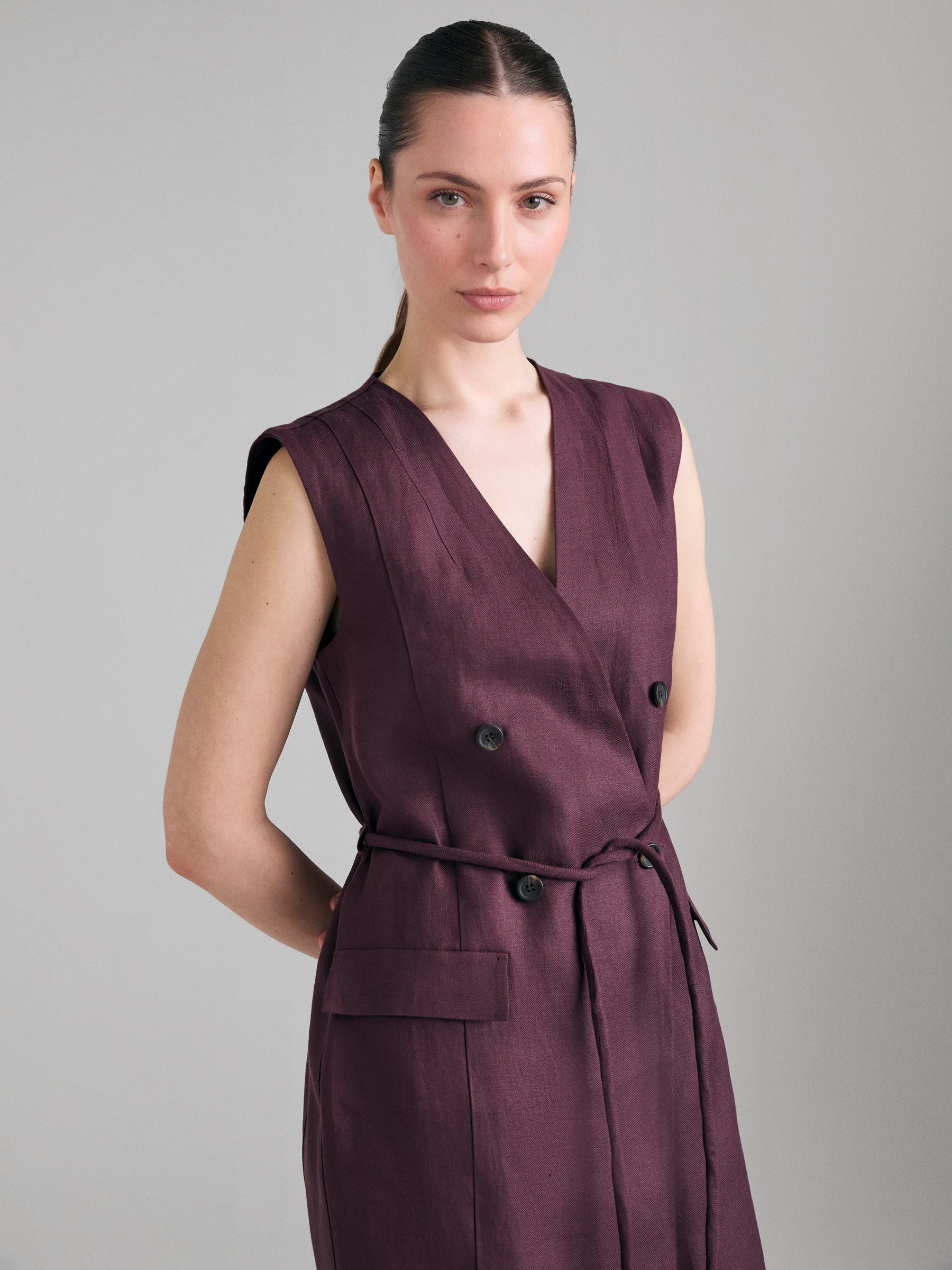 Double-breasted linen dress