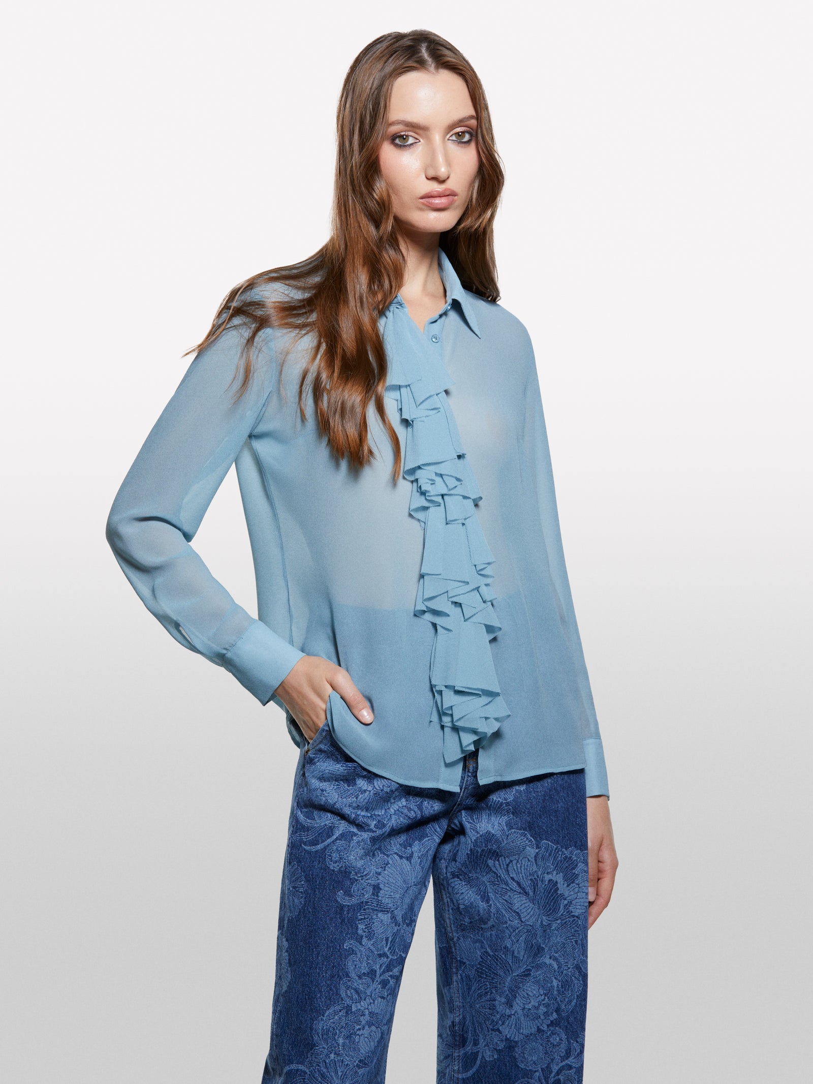 Dark blue shirt with rouches