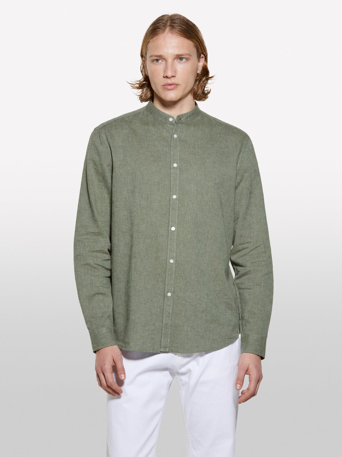 Green Mandarin collar shirt