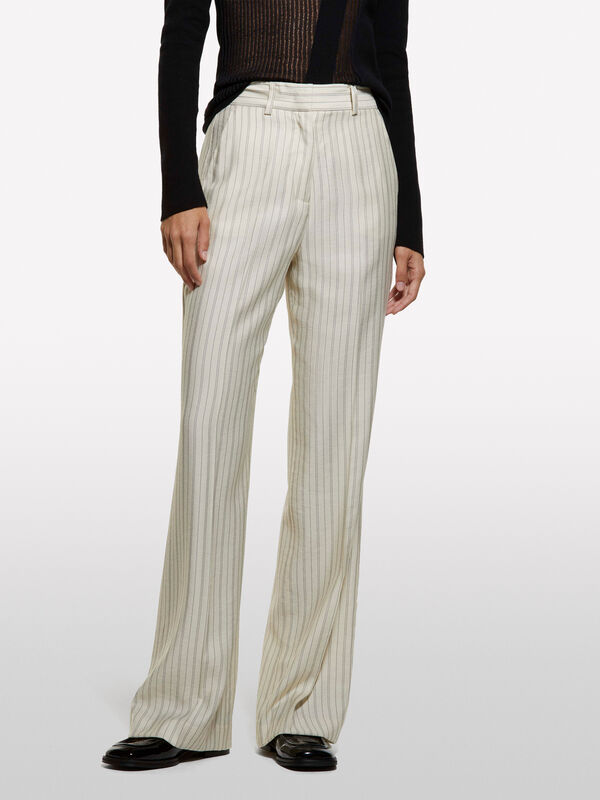 Pantaloni bianco panna a righe - pantaloni palazzo da donna | Sisley