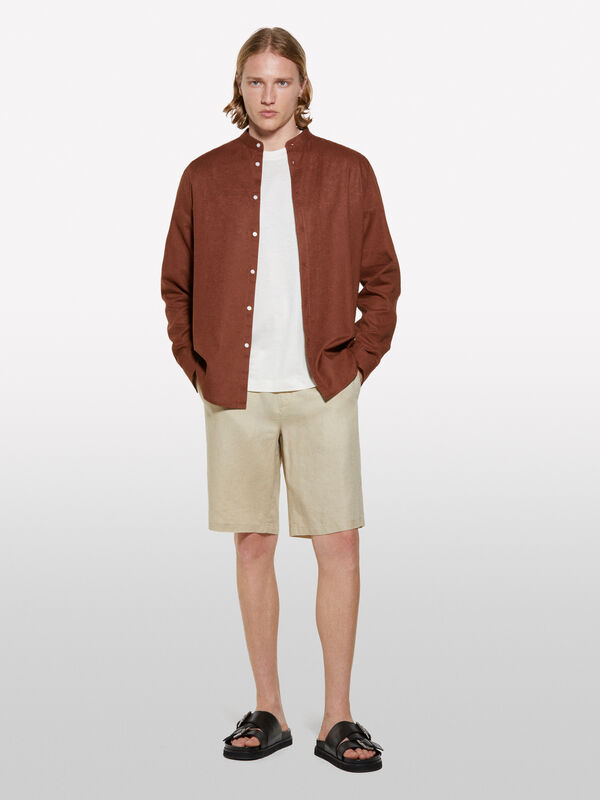 Camicia alla coreana marrone scuro - camicie regular da uomo | Sisley