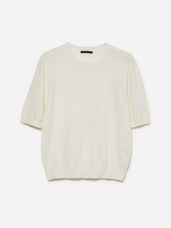 Maglia bianco panna a maniche corte  - maglie girocollo da donna | Sisley