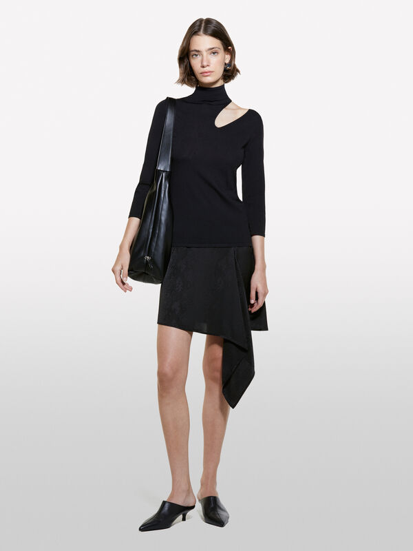 Maglia nera con apertura - maglie collo alto da donna | Sisley