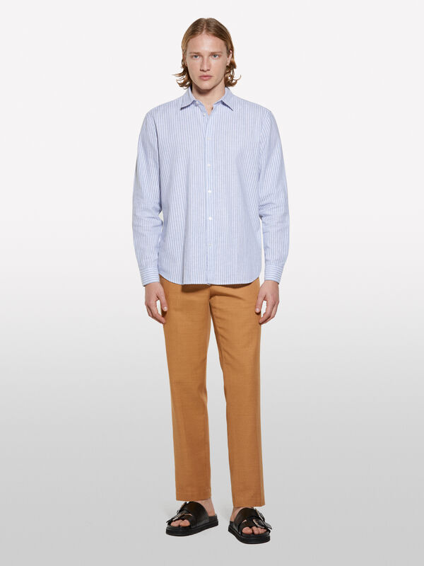 Camicia in misto lino azzurra a righe Camicia in misto lino azzurra a righe - camicie regular da uomo | Sisley