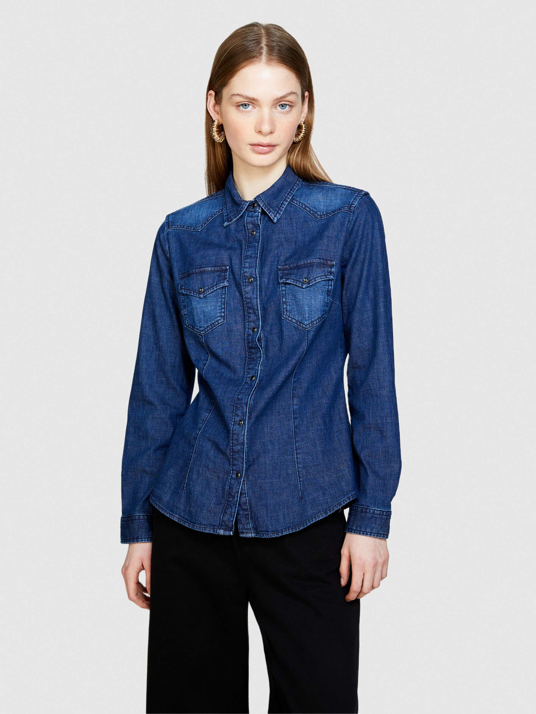 Camicia di jeans slim fit Blu Scuro Sisley