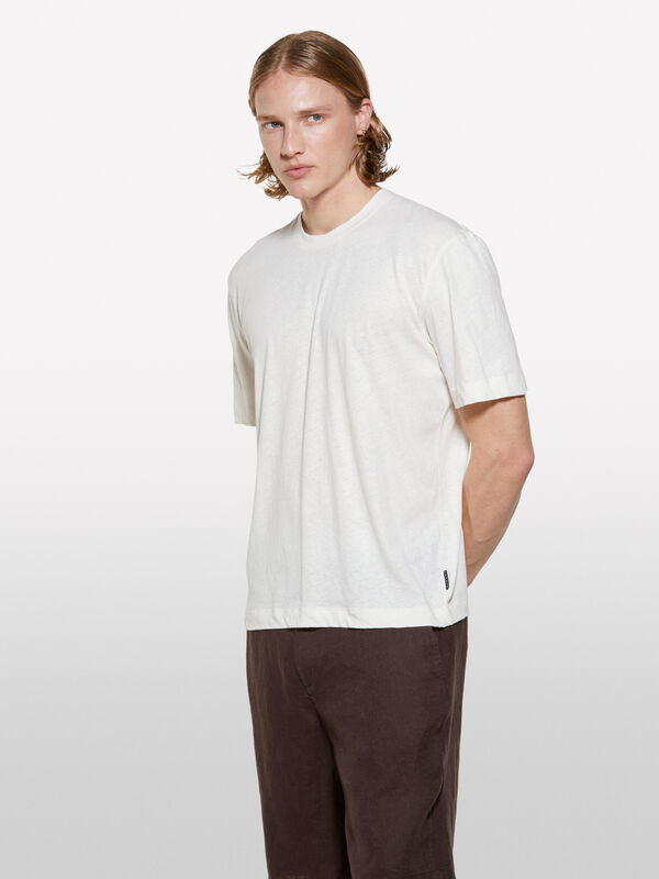T-shirt bianco panna in misto lino - t-shirt a manica corta da uomo | Sisley