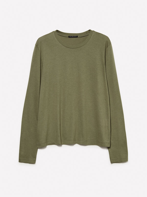 T-shirt verde militare a maniche lunghe - t-shirt a manica lunga da donna | Sisley