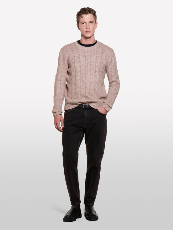 Maglia spigata beige - maglie girocollo da uomo | Sisley