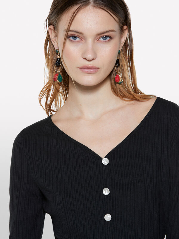 Cardigan slim fit nero a costine  - cardigan da donna | Sisley