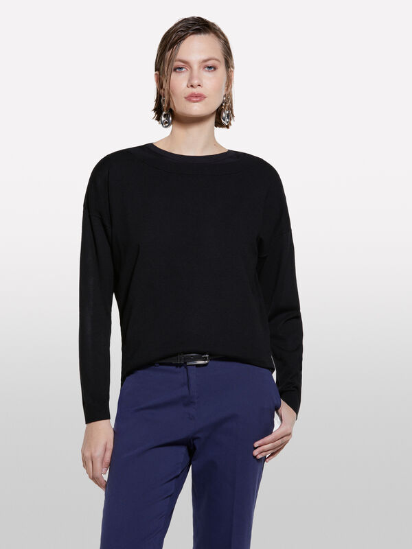 Maglia con scollo a barca nera - maglie scollo a barchetta da donna | Sisley