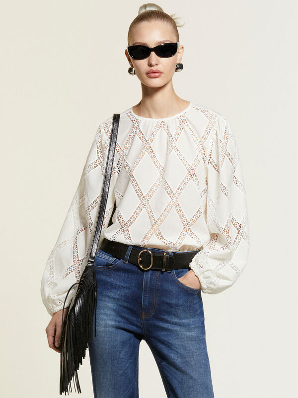 Blusa bianco panna con merletto - bluse da donna | Sisley