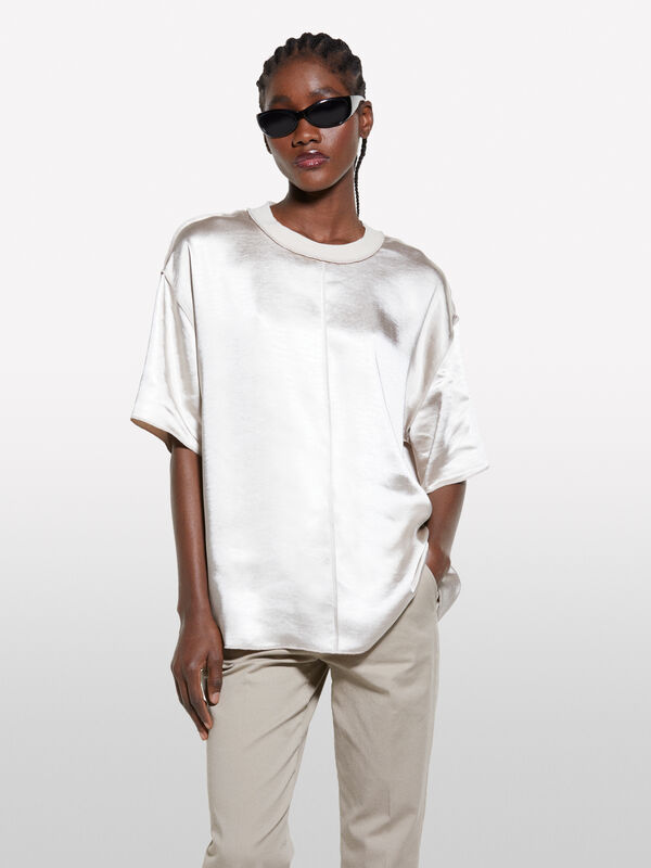 Blusa over fit in satin bianco panna - bluse da donna | Sisley