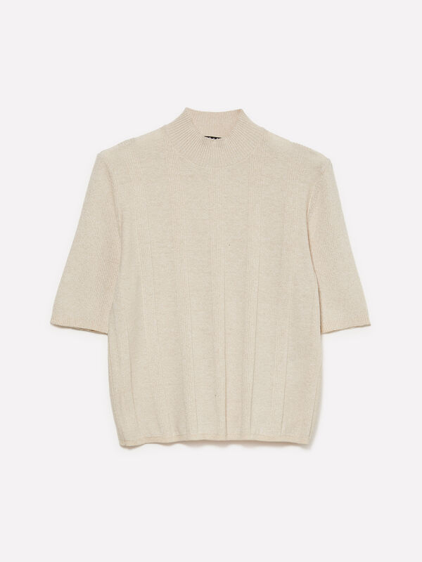 Maglia bianco panna con inserti in lurex - maglie collo alto da donna | Sisley