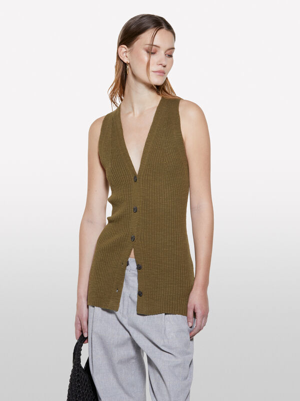 Gilet verde militare in maglia - top da donna | Sisley