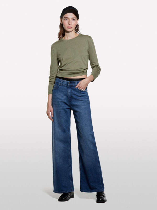 T-shirt verde militare a maniche lunghe - t-shirt a manica lunga da donna | Sisley