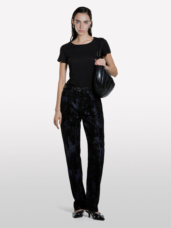 T-shirt girocollo nera - t-shirt a manica corta da donna | Sisley