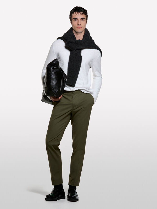 Maglia regular fit bianca con girocollo - t-shirt a manica lunga da uomo | Sisley