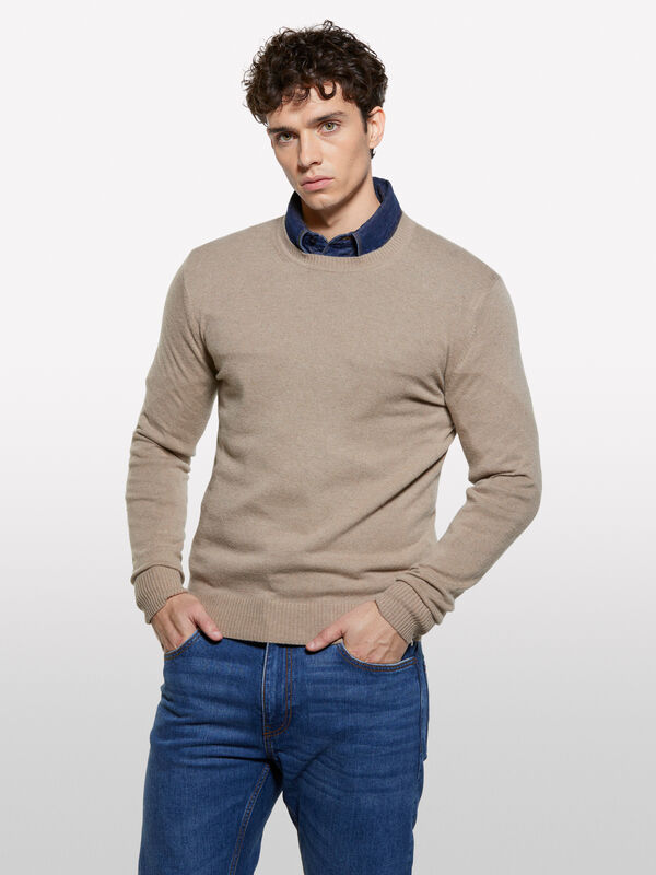 Maglia girocollo regular fit beige scuro - maglie girocollo da uomo | Sisley