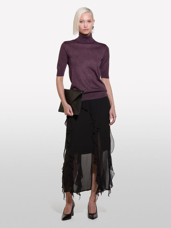 Dolcevita prugna a maniche corte - maglie collo alto da donna | Sisley