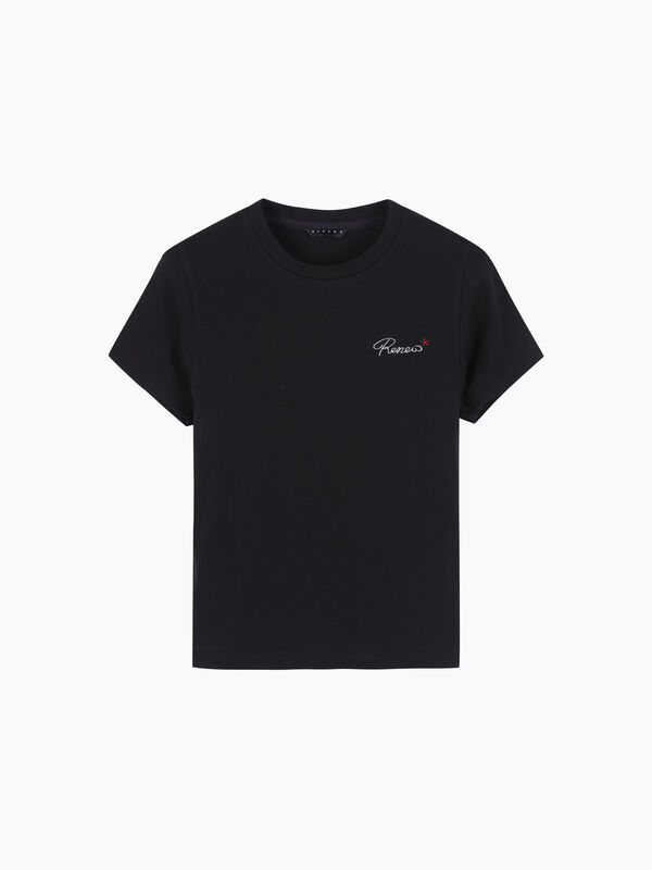 T-shirt nera a costine con ricamo T-shirt nera a costine con ricamo - sisley k  t shirt manica corta | Sisley K