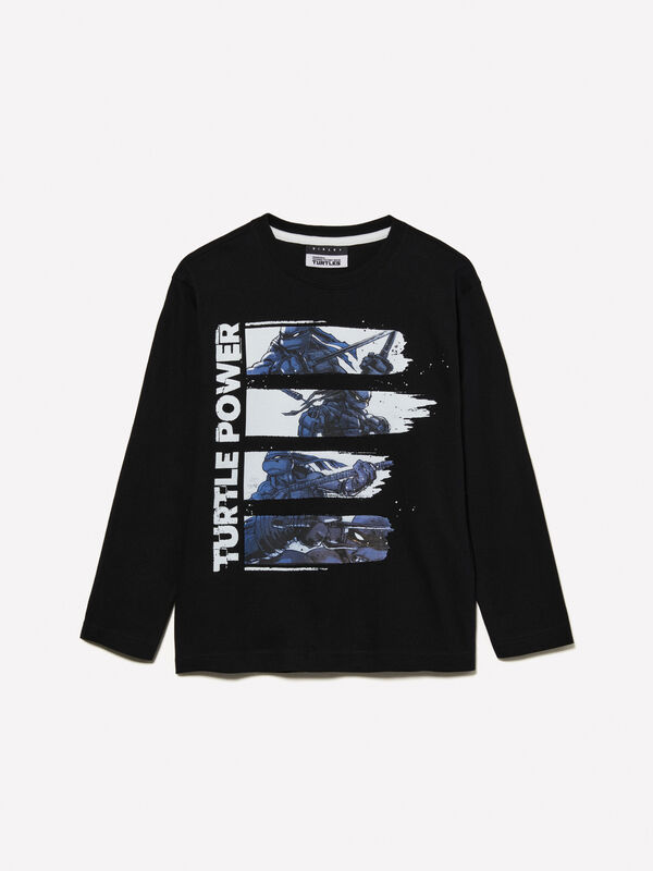 T-shirt nera con stampa Tartarughe Ninja - t-shirt manica lunga da bambino | Sisley Young