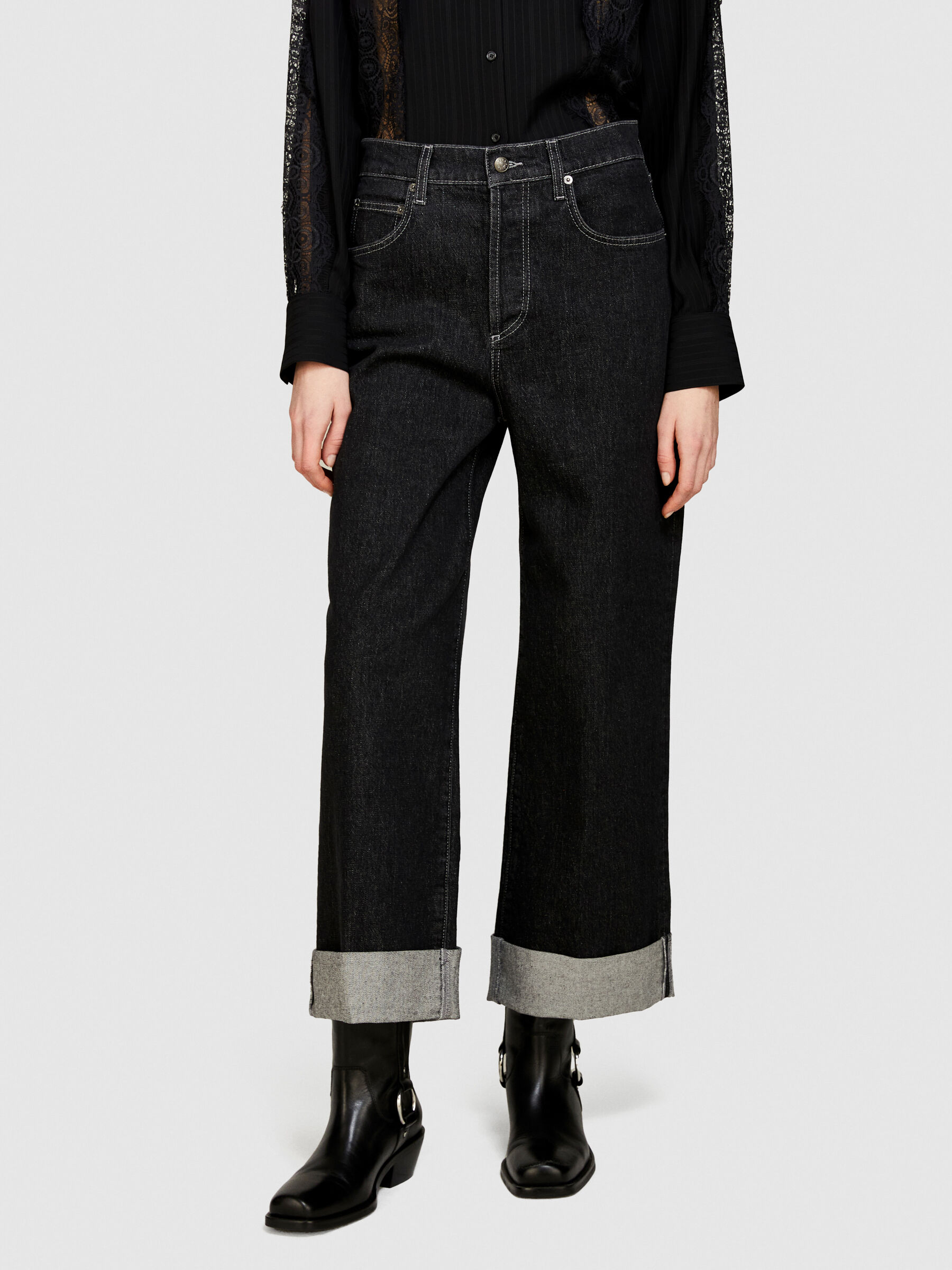 Jeans larghi sales con risvolto