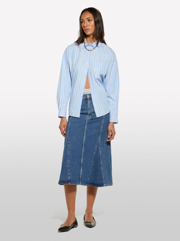 Gonna di jeans svasata blu - gonne midi, longuette donna | Sisley