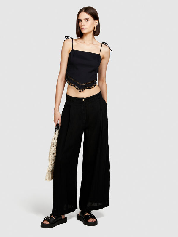 Pantaloni wide leg 100% lino - pantaloni palazzo da donna | Sisley