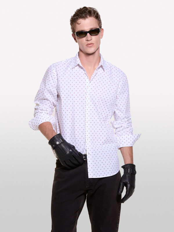 Camicia bianca con fiorellini in 100% cotone bio - camicie slim fit da uomo | Sisley