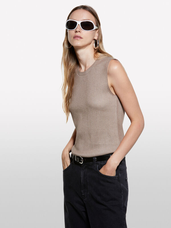 Gilet in maglia beige - maglie girocollo da donna | Sisley