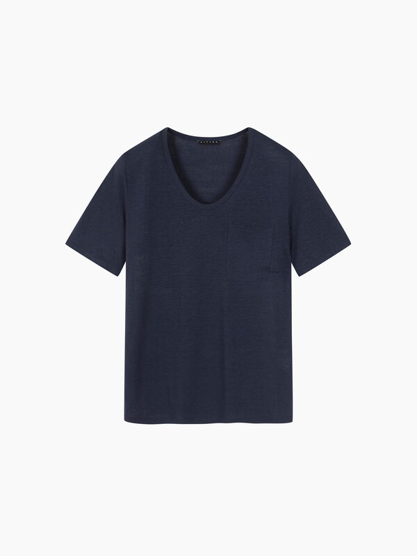 T-shirt blu scuro con taschino - t-shirt a manica corta da donna | Sisley K