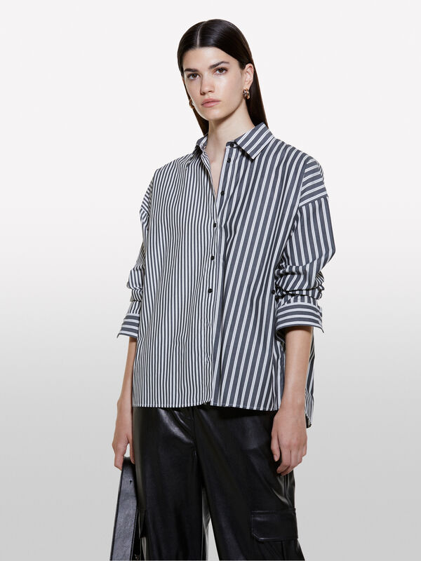 Camicia over a righe grigie e bianche - camicie da donna | Sisley