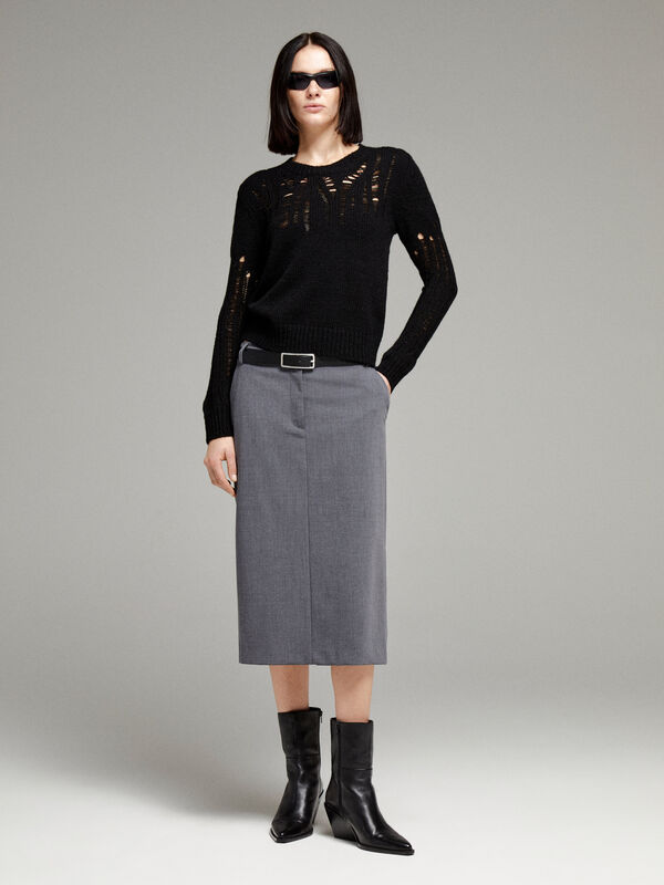 Maglia nera con trecce - maglie girocollo da donna | Sisley