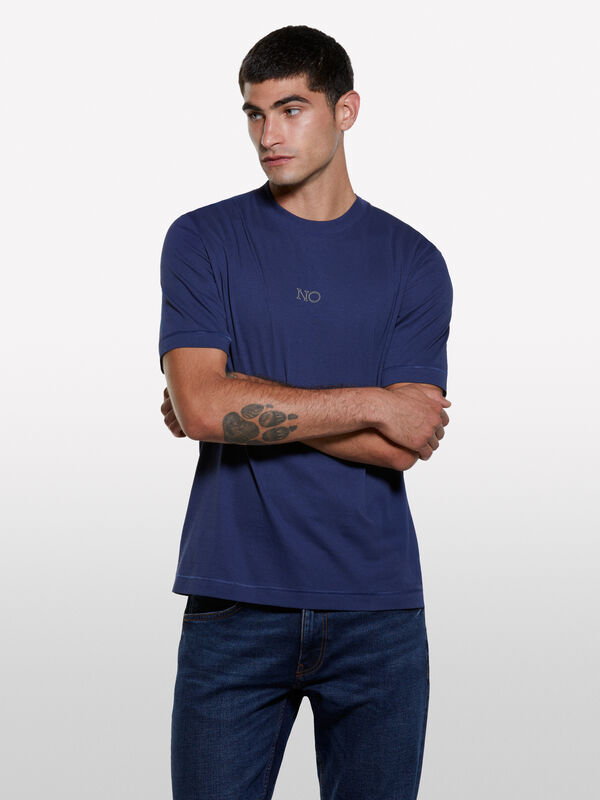 T-shirt blu scuro con stampa - t-shirt a manica corta da uomo | Sisley