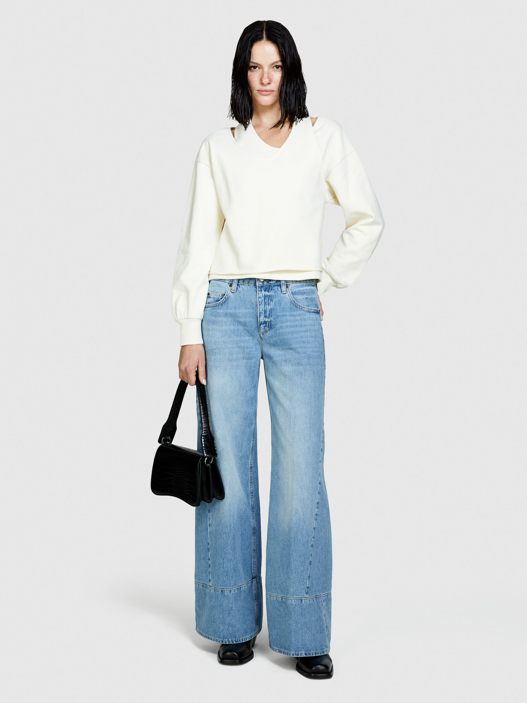 Felpa con spalle scoperte Bianco Panna Donna Sisley