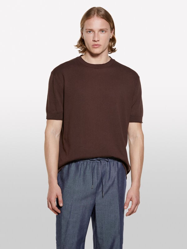 Maglia marrone a maniche corte - maglie girocollo da uomo | Sisley