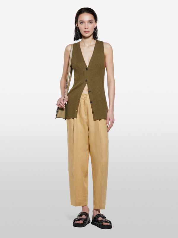 Pantaloni senape relaxed fit in 100% lino	 - pantaloni regular da donna | Sisley