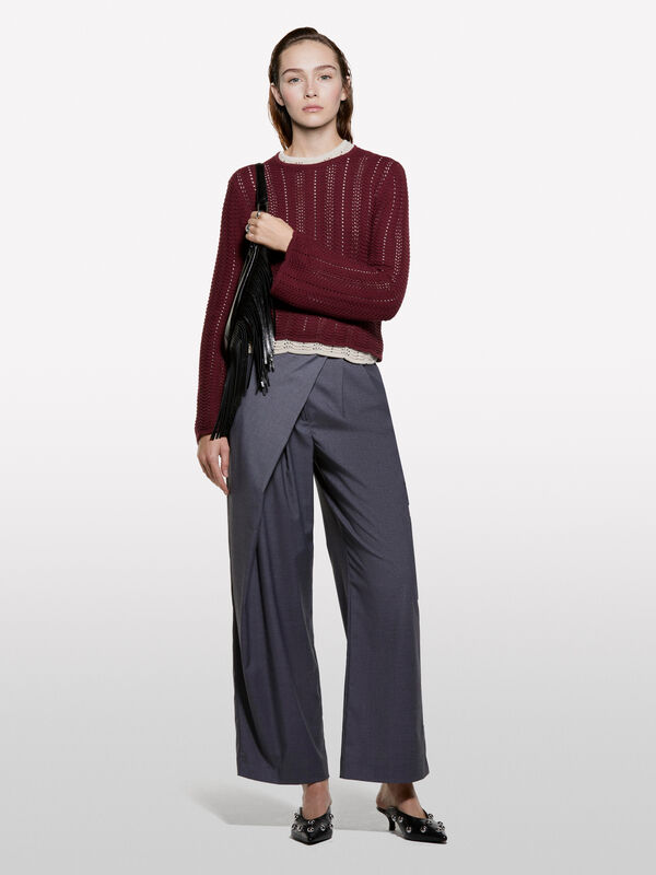 Maglia bordeaux con maniche a campana - maglie girocollo da donna | Sisley
