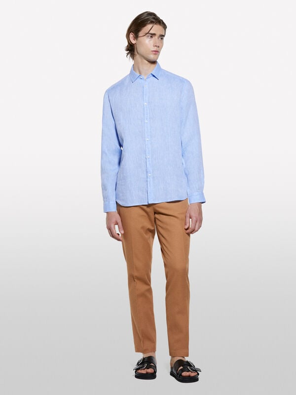 Camicia azzurra 100% lino Camicia azzurra 100% lino - camicie regular da uomo | Sisley