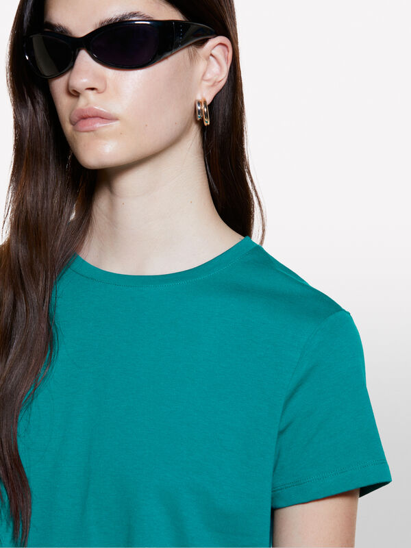 T-shirt verde ottanio 100% cotone bio - t-shirt a manica corta da donna | Sisley