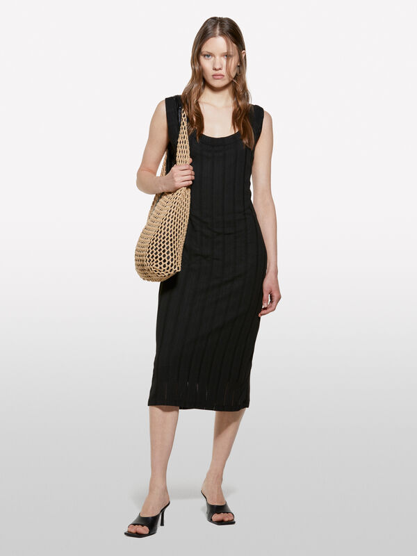 Vestito nero a costine - vestiti midi da donna | Sisley