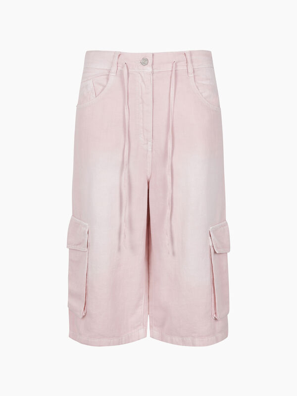 Bermuda cargo in denim color rosa - sisley k pantaloncini jeans | Sisley K