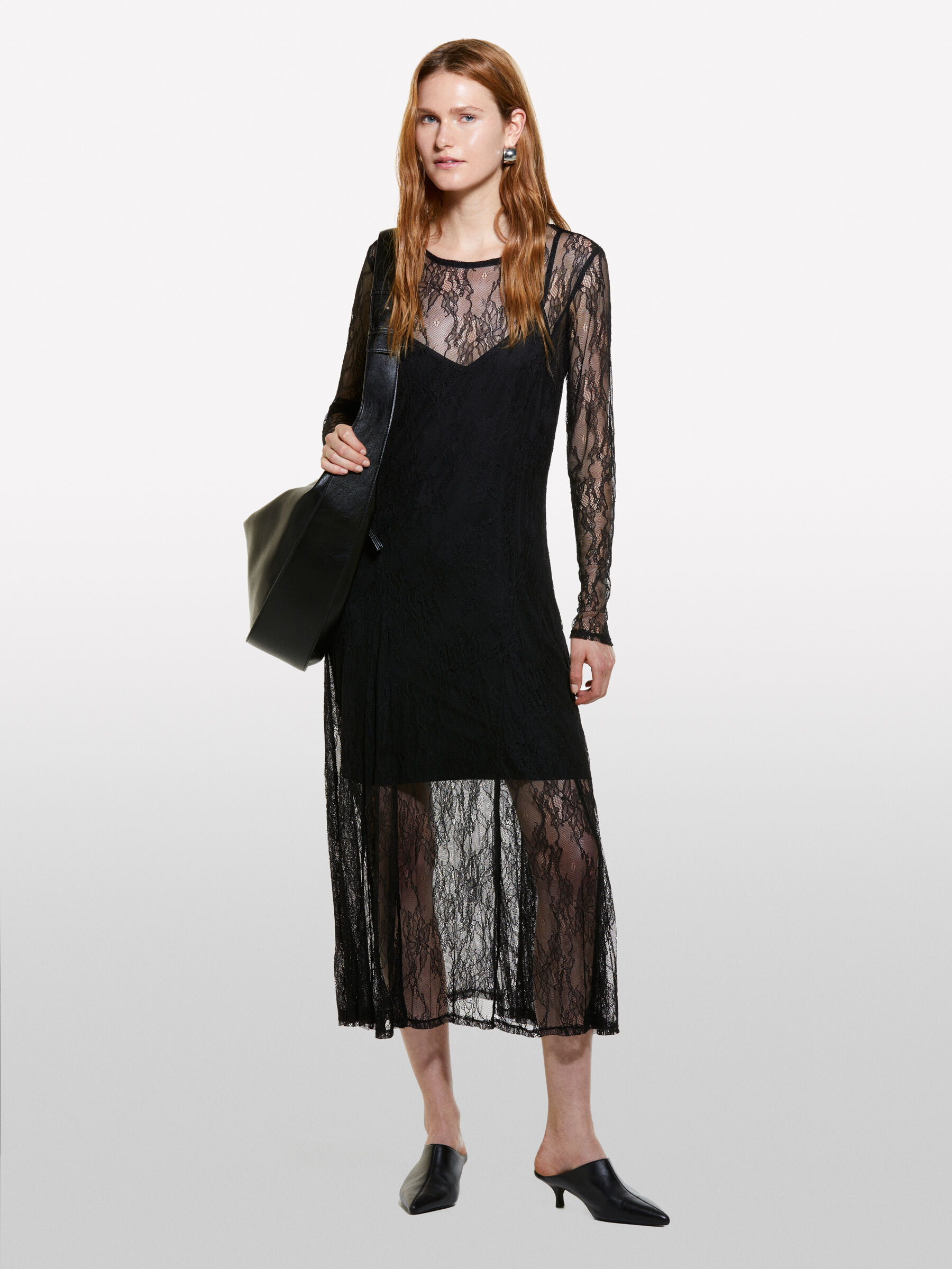 Vestito nero midi in pizzo Nero Sisley