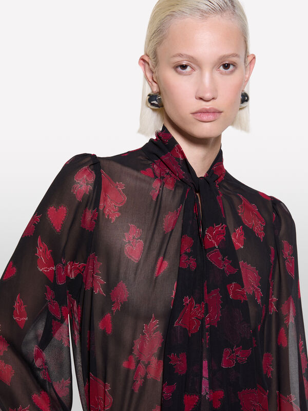 Blusa nera in chiffon con cuori - bluse da donna | Sisley